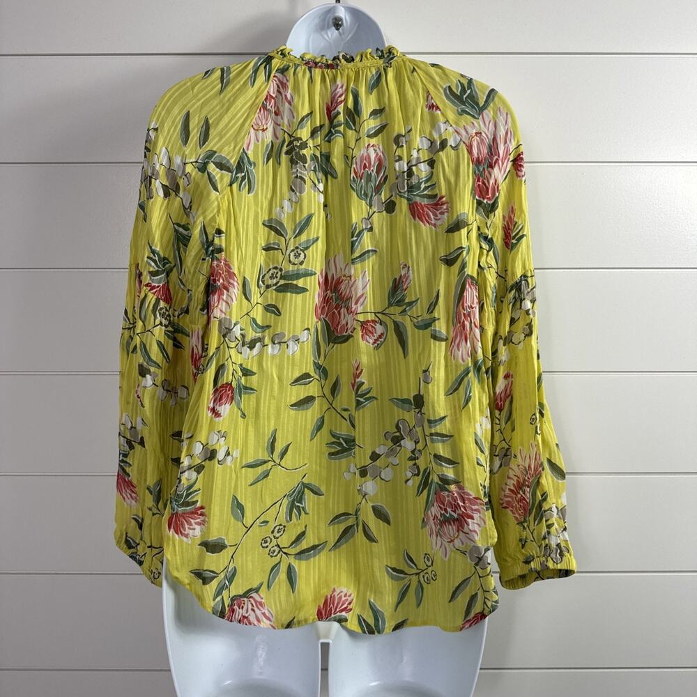 Women's LOFT Blouse Shirt Long Sleeve Yellow Floral Print sz S - Picture 5 of 7